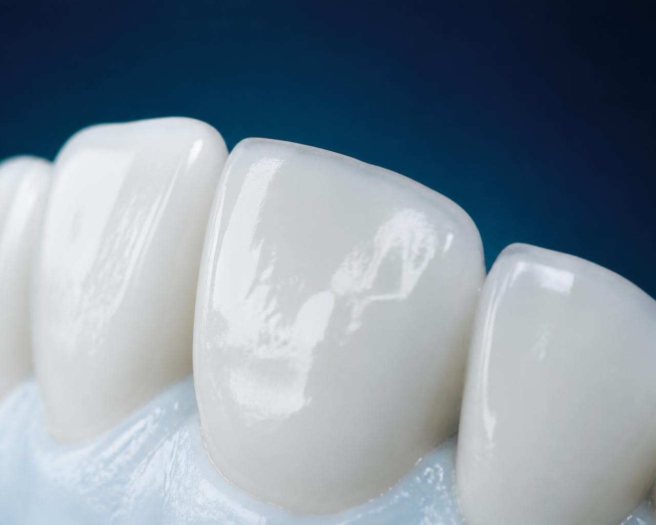 Macro close-up of polished white teeth