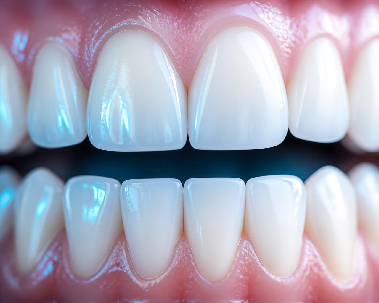 Close-up of healthy white teeth and gums